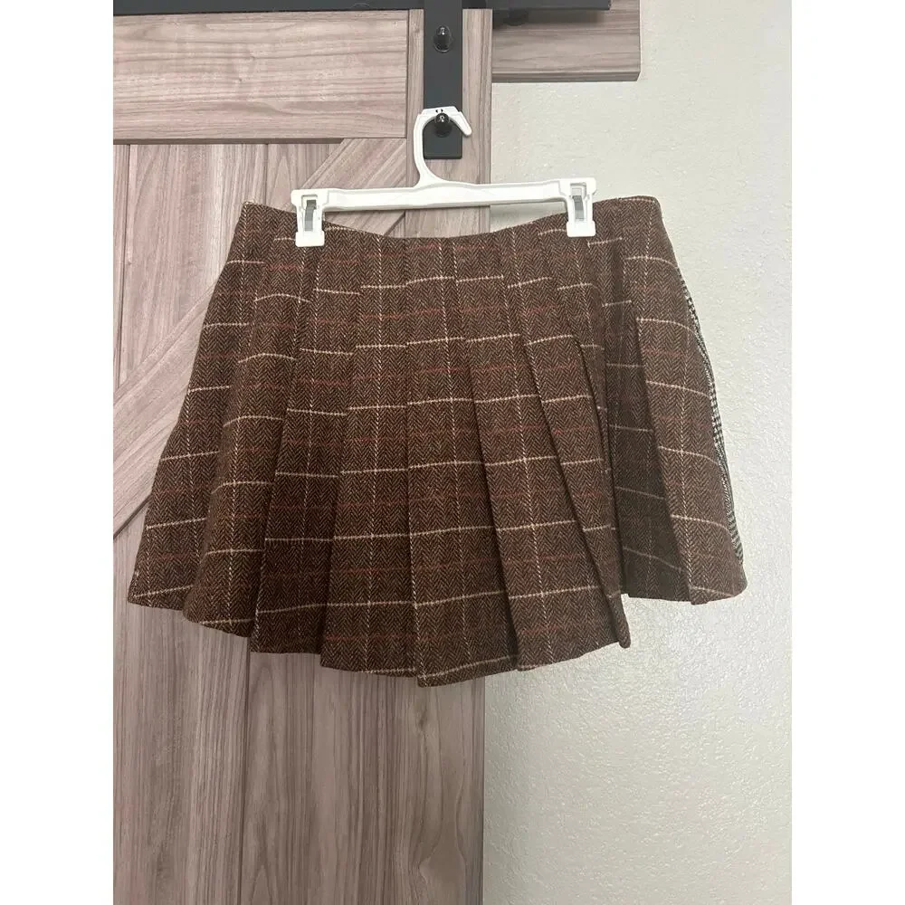 NWT Avec Les Filles mixed Pattern pleated mini skirt large - Picture 8 of 10